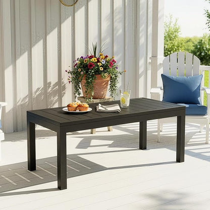 Wisteria Lane Aluminum Outdoor Coffee Table, Water-Resistant Metal Patio Side Table with Slatted Top, Modern Rectangular Outdoor Coffee Tables for Deck Porch Garden Poolside, Black