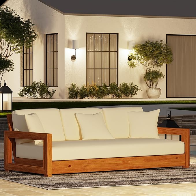 SAFAVIEH Couture Outdoor Collection Montford Beige 3-Seat Bench Casing Upholstery Removable Cover Fabric - Photo 10