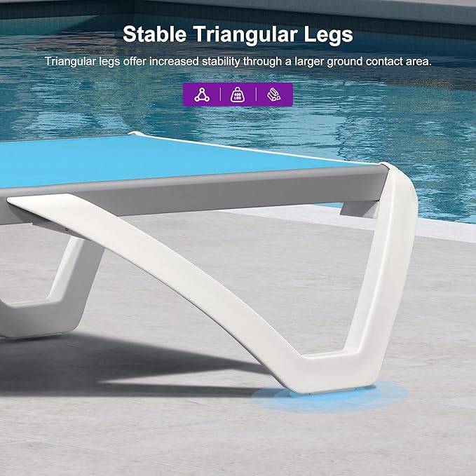 PURPLE LEAF Patio Chaise Lounge Chair Outside Aluminum Plastic Stackable Tanning Chairs for Pool Sunbathing Beach Deck Outdoor Lounger, Turquoise Blue