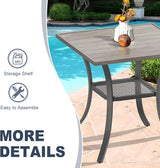 VICLLAX Patio Dining Table, Square Table Metal Outdoor Bistro Table with Rack for Balcony Garden Deck, 28inch Grey - Photo 5