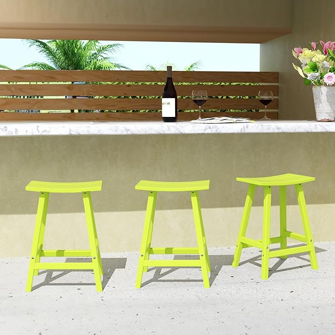 WestinTrends Malibu Malibu 24 Inch Counter High Saddle Stools (Set of 3), Lime