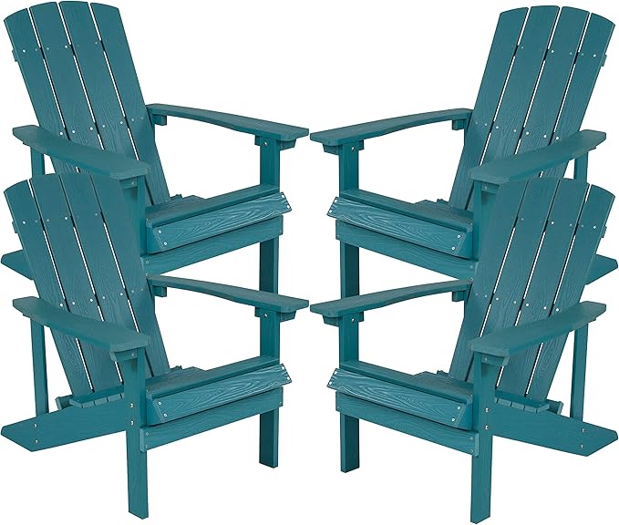 Flash Furniture Charlestown Poly Resin Adirondack Chair - Sea Foam - All Weather - Indoor/Outdoor - Set of 4 - Photo 1