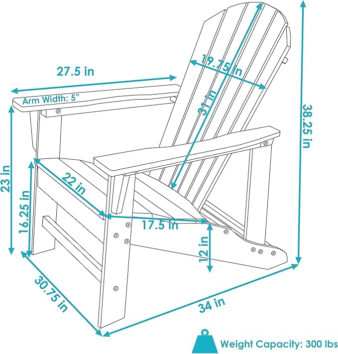 Sunnydaze All-Weather Upright Adirondack Chair - for Patio or Yard - 300-Pound Capacity - 38.25-Inch - Red