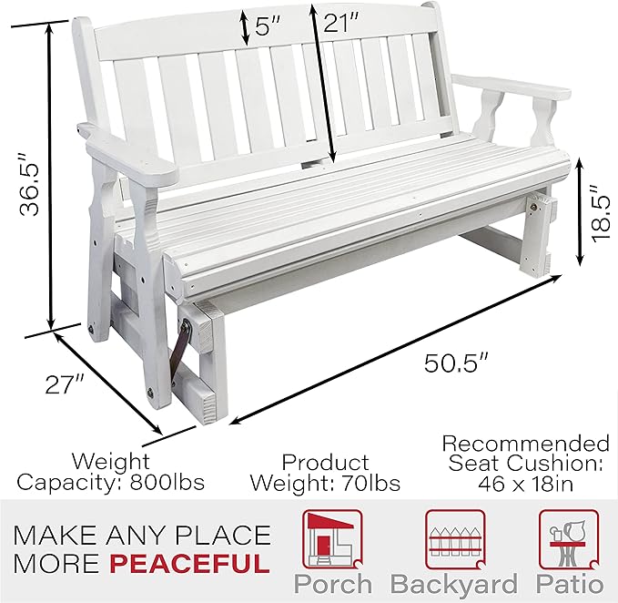Amish Casual Heavy Duty 800 Lb Mission Pressure Treated Porch Glider (4 Foot, Semi-Solid White Stain) - Photo 2