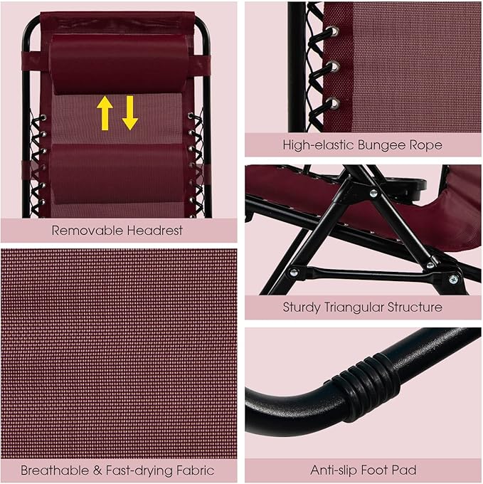 Goplus Zero Gravity Lounge Chairs, 160°Adjustable Folding Recliner w/Pillow and Cup Holder - Photo 6