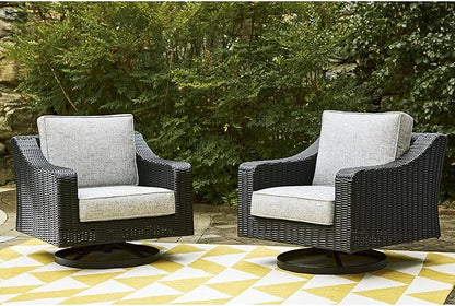 Signature Design by Ashley Beachcroft Casual Outdoor Weather Resistant Rust Free Swivel Lounge Chair with Removable Cushion, Light Gray & Black