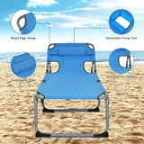 GYMAX Tanning Chair, Folding Beach Lounger with Face Arm Hole, Adjustable Backrest, Side Pocket, Pillow & Carry Handle - Photo 6