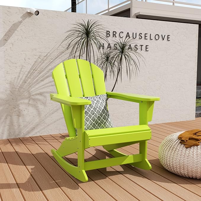 WO WESTIN OUTDOOR HDPE Laguna Outdoor Rocking Poly Adirondack Chair, Lime
