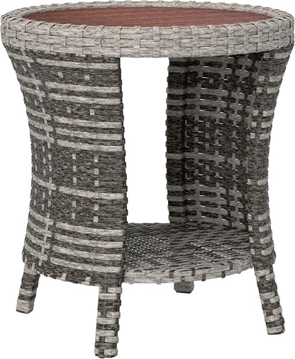 Outsunny 18" Outdoor Wicker Coffee Table, 2-Tier Patio Side Table with Storage, PE Rattan Outdoor Coffee Table with Composite Wood Top, Steel Frame for Garden Backyard Balcony, Mixed Gray