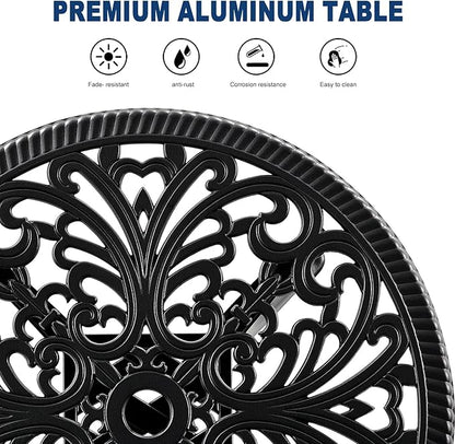 21” Cast Aluminum Patio Bistro Table, All Weather Round Patio Coffee Table, for Backyard Porch Pool Balcony Deck, Black (1, Black)