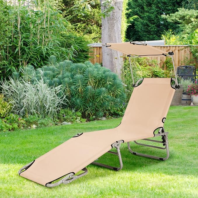 Tangkula Outdoor Folding Chaise Lounge Chair, 5-Fold Reclining Beach Chair - Photo 5