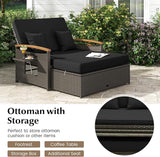 LDAILY Moccha Outdoor Wicker Daybed, Patio Rattan Loveseat Sofa w/ 4-Level Adjustable Backrest, Folding Panels - Photo 8