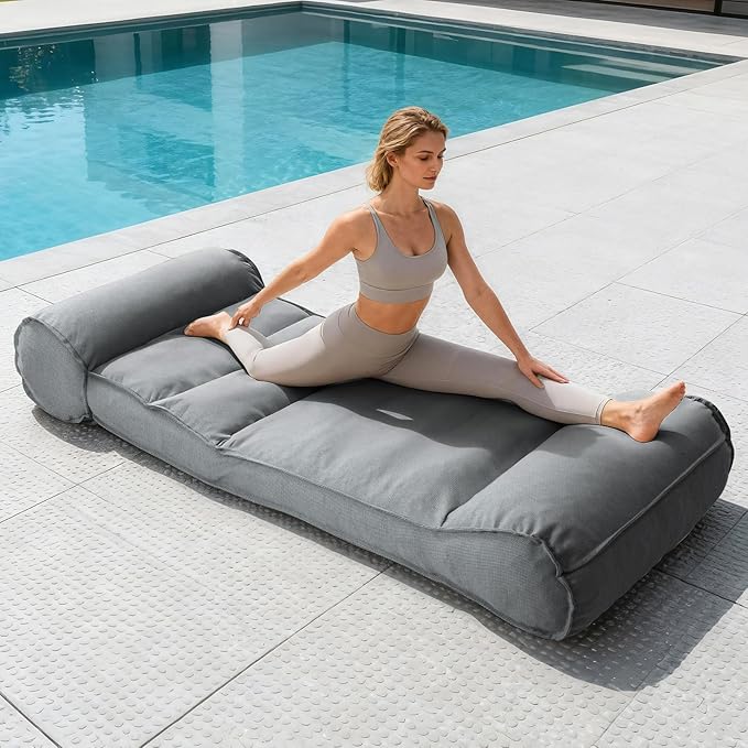 Dineli 83'' Outdoor Chaise Lounge Chair Patio Lounger for Outside, Pool Lounge Chairs Lazy Floor Lounger Meditation & Yoga Chair Waterproof Sunbed Outdoor Lounge Furniture for Garden Beach, Dark Gray