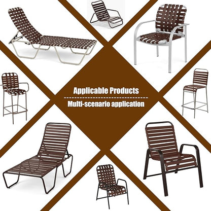 Vinyl Straps for Patio Chair Repair Kit 2'' Wide 10 Ft Long Replacement Straps + 10 Free Rivets for Outdoor Lawn Furniture Chaise Lounge Repair (Brown)
