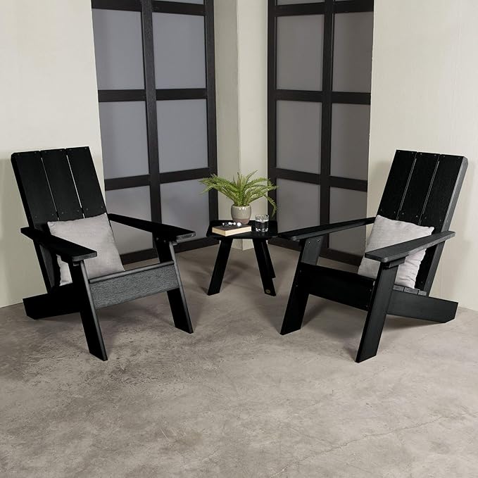 Highwood Italica Modern Adirondack 3pc Set, Includes 2 Adirondack Chairs and One Side Table, Black - Photo 2