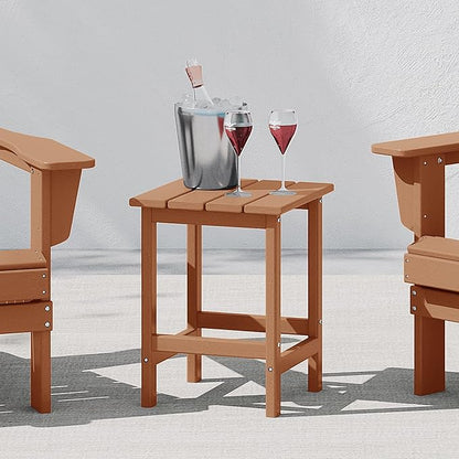 Costaelm 4-Piece Set Outdoor/Patio Poly Adirondack Chairs with a Coffee and a Side Table (2 Seater), Teak
