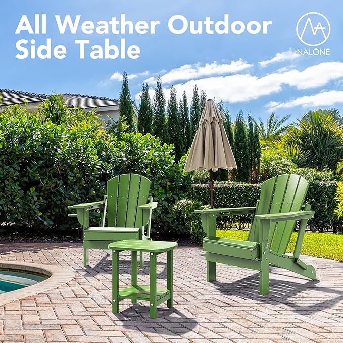 Nalone Adirondack Side Table, 16.5" Outdoor End Table, HDPE Plastic, Small for Patio (Lime) - Photo 7