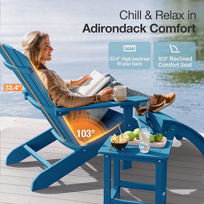 YEFU Adirondack Chairs Set of 2: Outdoor Chair HIPS Plastic Adirondack Chairs - Patio Chairs with Wood Texture - Lawn - Photo 3