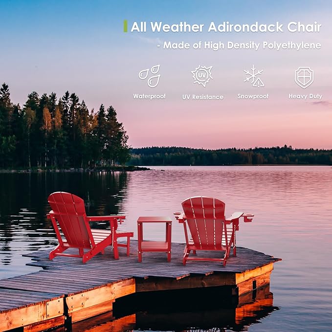 GREENVINES Adirondack-Chairs-with-Ottoman | Set of 4 | Folding | Retractable-Footrest | HDPE Plastic - Photo 5