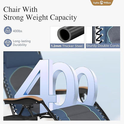 Sophia & William Oversized XXL Zero Gravity Lounge Chair Padded Reclining Lawn Chair Outdoor Gravity Chair with Cup Holder, Support 400 LBS, Blue