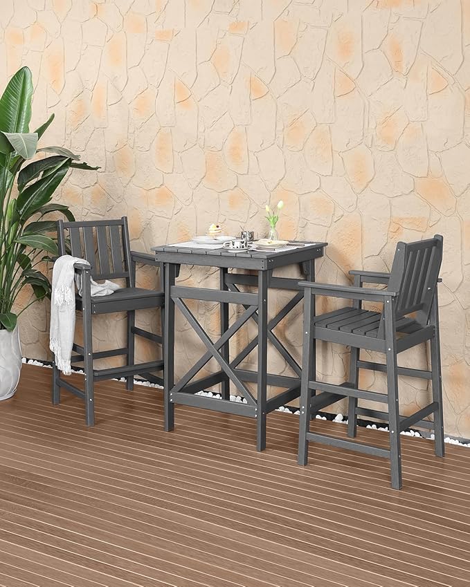 3-Piece Adirondack Chairs and Table Set, HDPE Patio Bar Sets, All Weather Outdoor Bar Stools Set - Photo 9