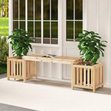 HAPPYGRILL Patio Wooden Bench with Planter, 2 Person Patio Bench with/ 2 Side Flower Box, Slot Design for Easy Assembly - Photo 2