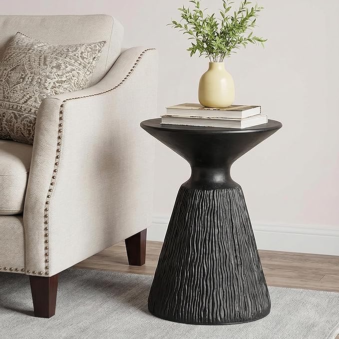 HOMPUS Outdoor Concrete Side Table, Morden End Table Mushroom Shaped, Patio Round Coffee Accent Table, Decor Garden Stool for Livingroom, Balcony, Pool, Color Black