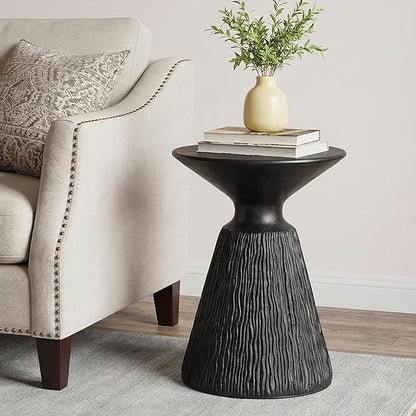 HOMPUS Outdoor Concrete Side Table, Morden End Table Mushroom Shaped, Patio Round Coffee Accent Table, Decor Garden Stool for Livingroom, Balcony, Pool, Color Black