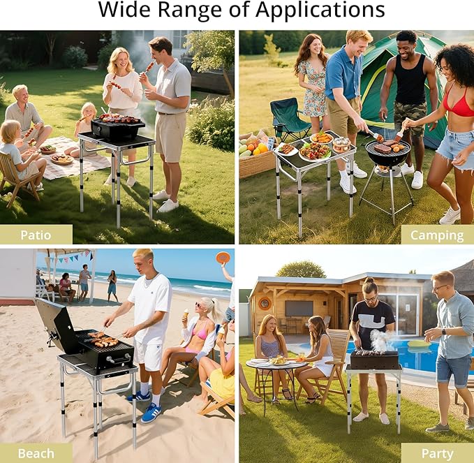 Anbte 2ft Folding Grill Table, Adjustable Height Max 27.5" Aluminum Camping Table, Heat-Resistant Tabletop, Lightweight - Photo 7