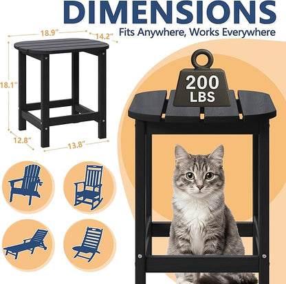 Outdoor Adirondack Side Table for Patio Porch Pool, 18" HDPE Weather Resistant End Table for Backyard and Indoor Use, Easy Maintenance & Indoor Outdoor Durable Construction(Black)