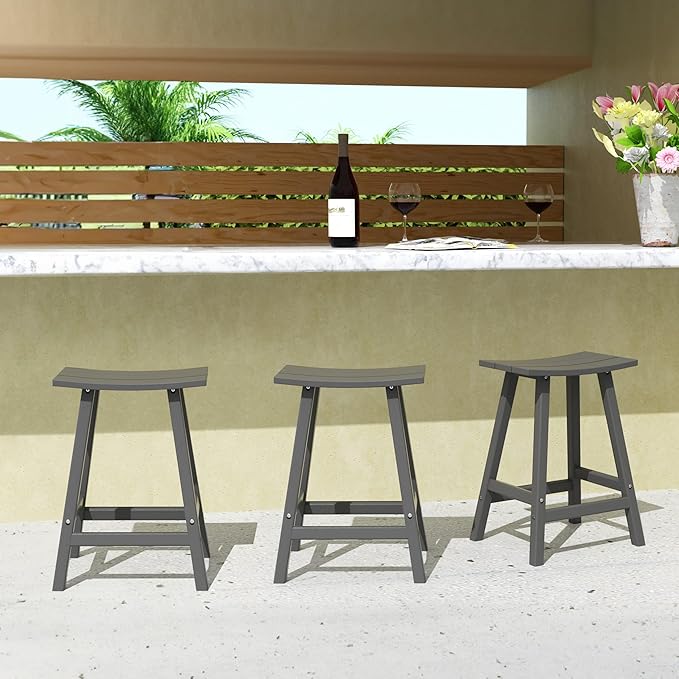 WestinTrends Malibu Malibu 24 Inch Counter High Saddle Stools (Set of 3), Gray - Photo 2