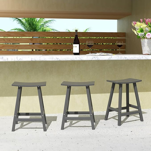WestinTrends Malibu Malibu 24 Inch Counter High Saddle Stools (Set of 3), Gray