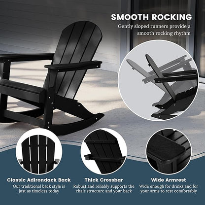 WO WESTIN OUTDOOR HDPE Laguna Outdoor Rocking Poly Adirondack Chair (Set of 2), Black