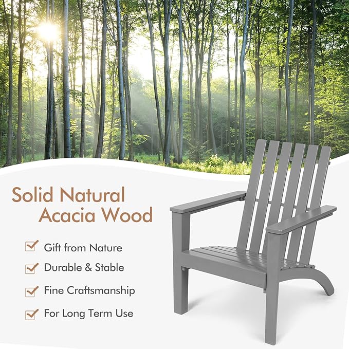 Tangkula Adirondack Chair Acacia Wood Outdoor Armchairs, Weather Resistant for Patio Garden Backyard Deck Fire Pit, Lawn Porch Furniture & Lawn Seating, Campfire Chairs, Adirondack Lounger (2, Grey)