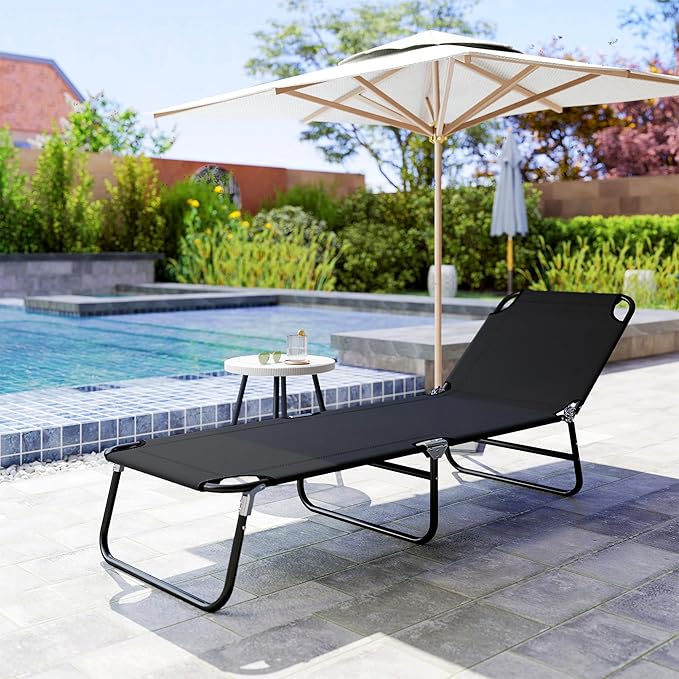 Outsunny Folding Chaise Lounge Pool Chairs, Outdoor Sun Tanning Chairs with 5-Level Reclining Back - Photo 9