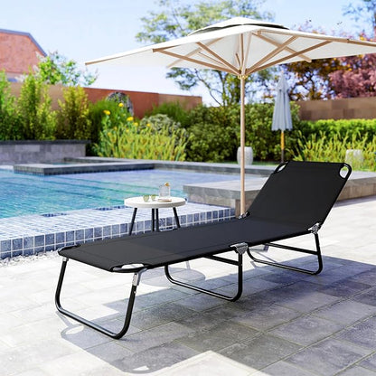 Outsunny Folding Chaise Lounge Pool Chairs, Outdoor Sun Tanning Chairs with 5-Level Reclining Back, Steel Frame for Beach, Yard, Patio, Black
