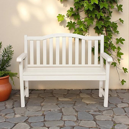 Shine Company Belfort Outdoor Solid Wood Patio Garden Bench, Ergonomic Seat, 22" D x 44.75" W x 36" H, Eggshell White