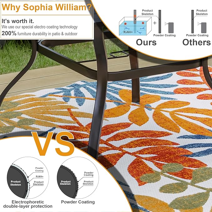 Sophia & William Square Patio Dining Table with 1.57" Umbrella Hole, Outdoor Table with Imitation Wood Tabletop and Brown Metal Steel Frame, for Lawn Garden Backyard, L37 X W37 X H28