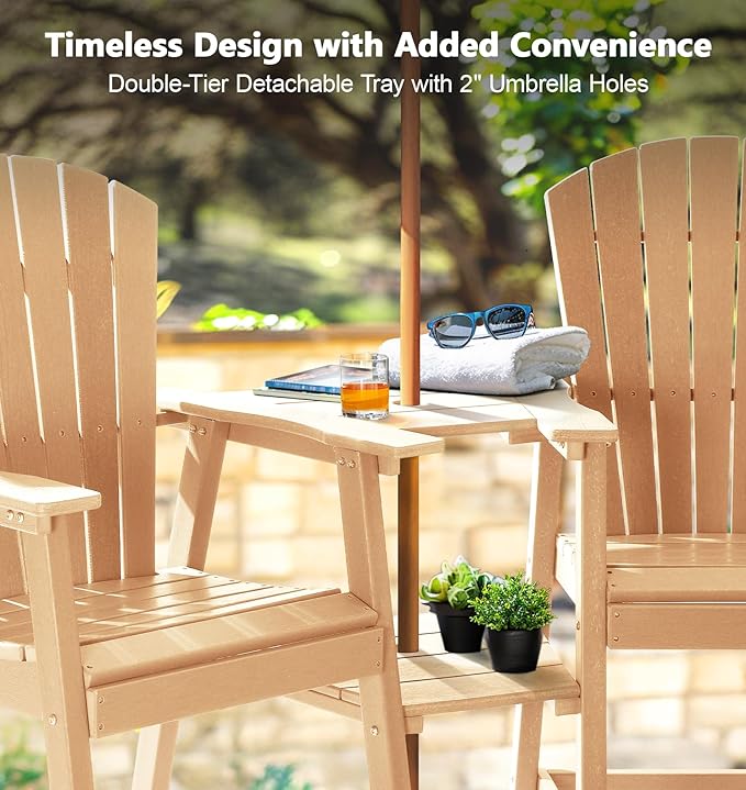 PASAMIC Tall Adirondack Chairs Set of 4, All-Weather HDPE Patio Chairs with Double Connecting Trays - Photo 5