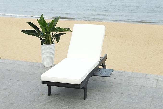 SAFAVIEH Outdoor Collection Newport Black/ Beige Cushion Built-in Side Table Adjustable Chaise Lounge Chair - Photo 9