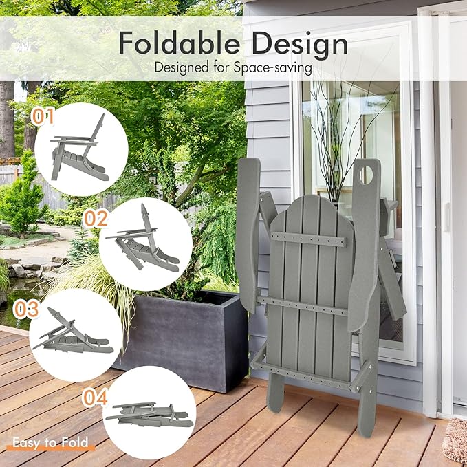 Giantex 2-Pack Adirondack Chair, Outdoor Folding Chairs, Weather Resistant Patio Chair with Cup Holder Lawn Chair for Patio, Garden, Backyard, Balcony, Deck Outside Fire Pit Chair (Grey)