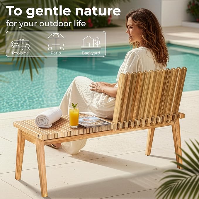 Melino Convertible Slat Bench, 3-in-1 Bench to Table to Chair, FSC Acacia Solid Wood for Indoor Outdoor - Patio, Entryway, Living Room, Guest Room - Easy Assembly, 47 Inch