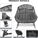 IRONCK 2 Person Egg Chair Indoor Outdoor, Double Lounge Chair, Update Frame, Cushions and Headrests - Photo 6