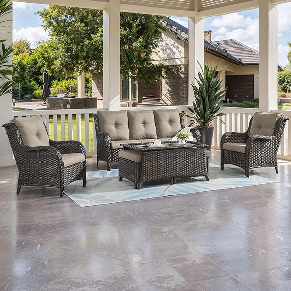 HUMMUH Outdoor Furniture 6 Pieces Patio Furniture Set Wicker Outdoor Sectional Sofa with 2 Patio Chairs, Ottomans - Photo 1