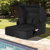 Moccha Outdoor Daybed with Retractable Canopy, Wicker Cabana with 2 Side Tables & Soft Cushions - Photo 9