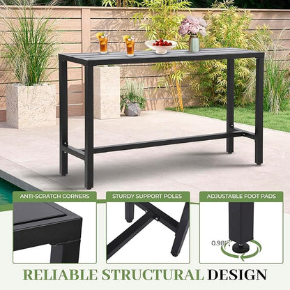 Outdoor Bar Table, Patio Counter Height Bar Table, 63" Rectangle Bar Table for Patio, Garden, Yard, Balcony, Poolside (Black, 63“)
