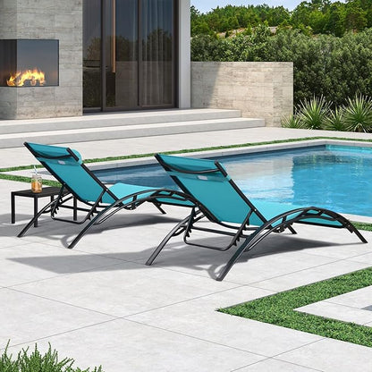 PURPLE LEAF Patio Oversized Chaise Lounge Chair Set with 2 Side Table Poolside Adjustable Recliner Chairs for Outside Beach Outdoor Pool Sunbathing Tanning Lounger