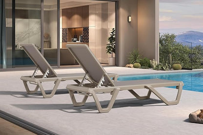 PURPLE LEAF Outdoor Chaise Lounge Chair Set of 2 Pool Lounge Chair with Champagne Aluminum Plastic Stackable Patio Lounge Chair for Poolside Sunbathing Beach Deck Yard, Taupe