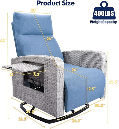 Outdoor Recliner Chair Set of 2, Wicker Patio Recliners with Adjustable Backrest and Extended Foot Rest, Reclining Patio Chairs with Flip Table & Removable Cushion Cover for Porch