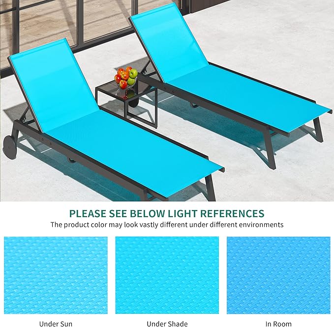 YITAHOME Outdoor Chaise Lounge Chairs Set of 3, Pool Loungers with Side Table, 5-Position Adjustable Backrest - Photo 8